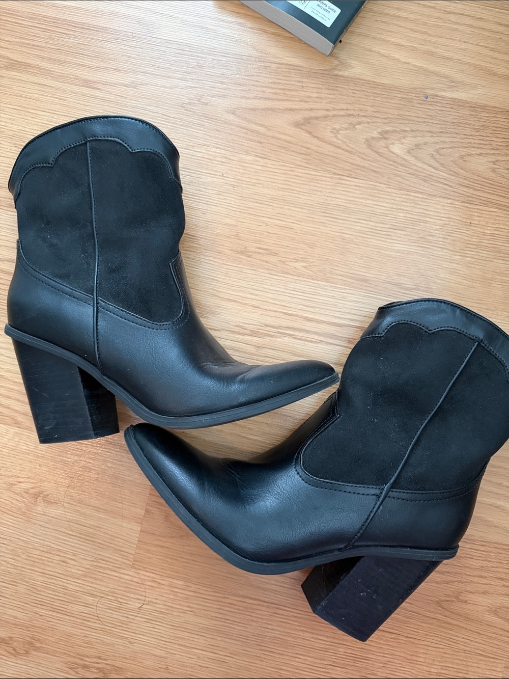 Dolce Vita Black Two-Texture Western Block Heel Ankle Boots